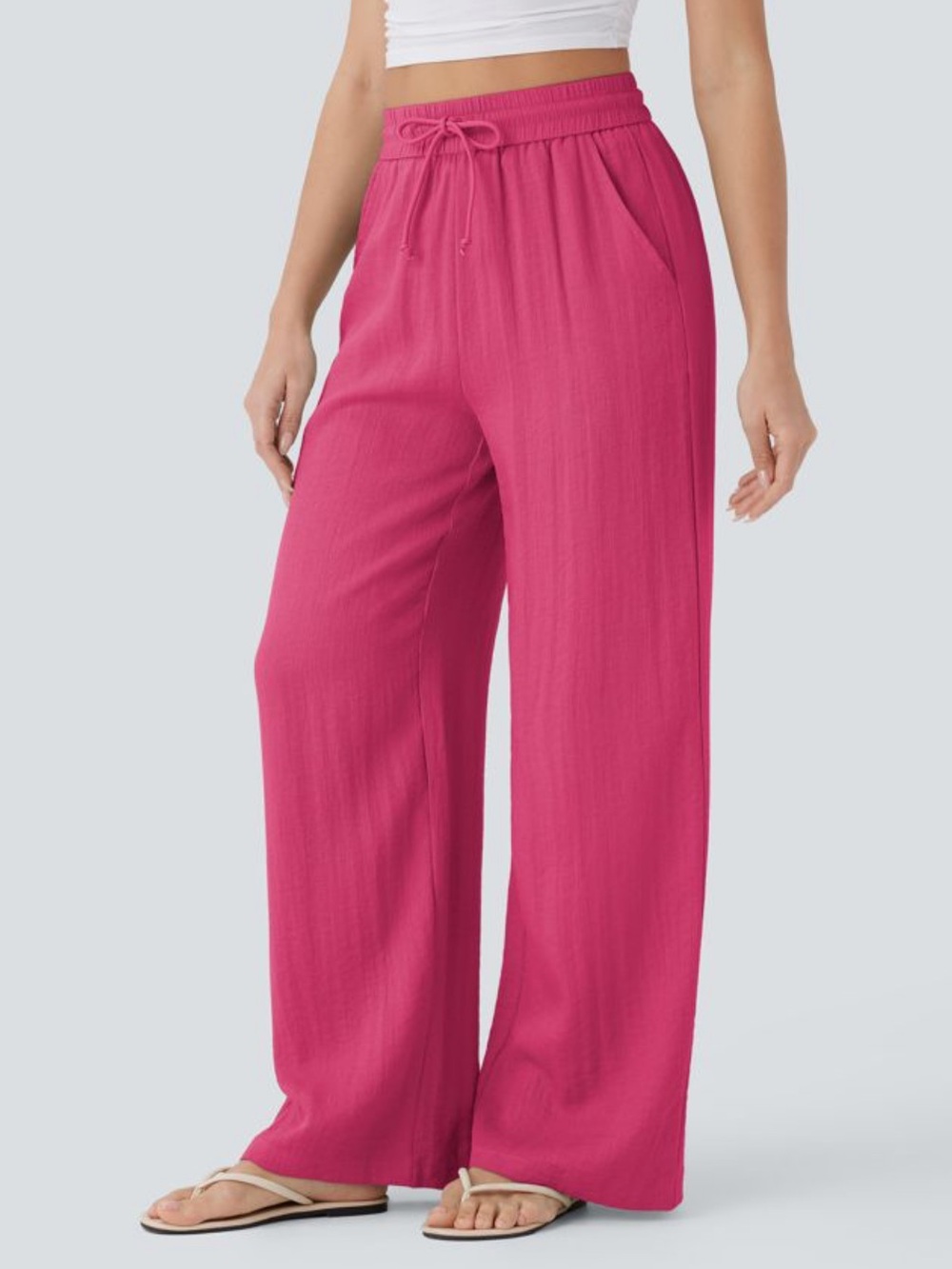 Halara Wide-Leg Drawstring Pants in Raspberry Pink, new - Picture 3 of 12